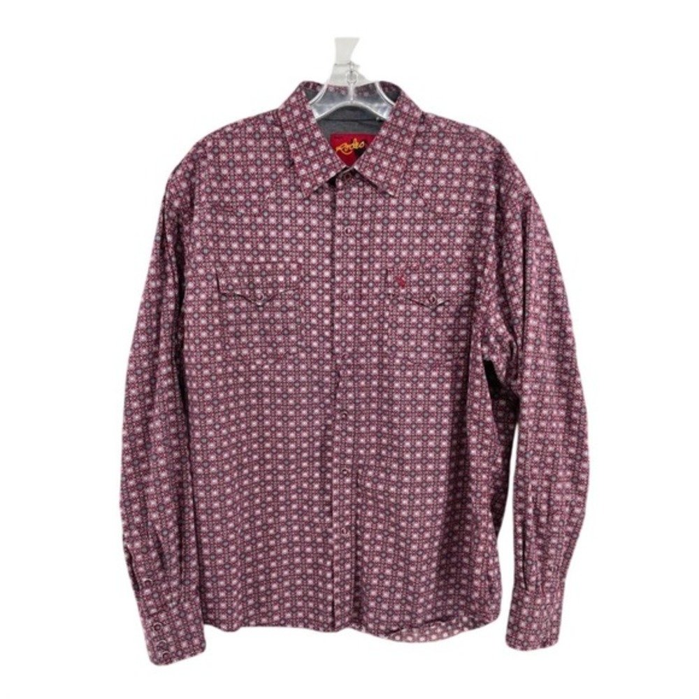 RODEO Clothing Co. Western Snap Shirt Men's XL‎ Burgundy Patterned Long Sleeve